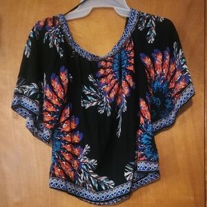 Flying Tomato Colorful Feather Print Women's Top